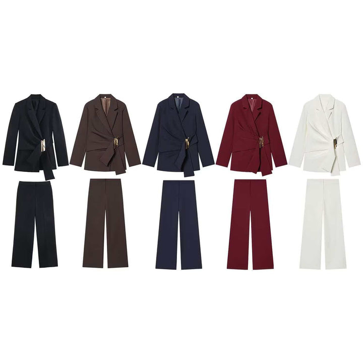 Damen nan elegante High‑Waist Weitbein-Anzughose mit flachem Bund und verdeckter Naht Drune