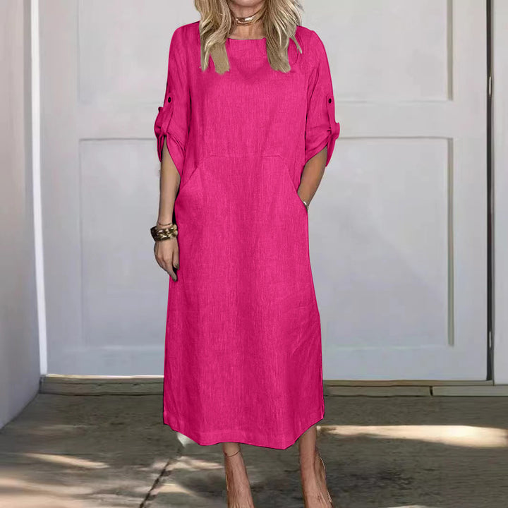 Damen lässiges Midi-Kleid mit praktischen Taschen Drune