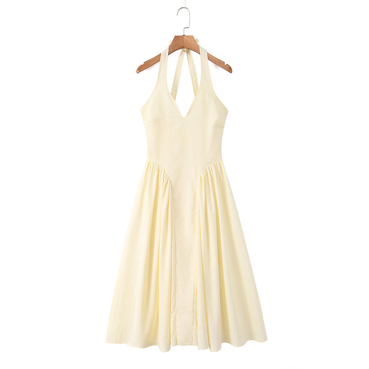 Damen Maxi-Kleid mit elegantem V-Ausschnitt und raffinierten Falten Drune