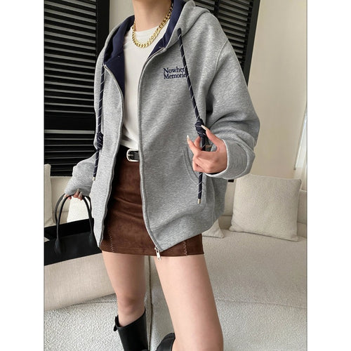 Damen lässiger Kapuzenpullover mit modernem Reißverschluss und seitlichen Taschen Drune