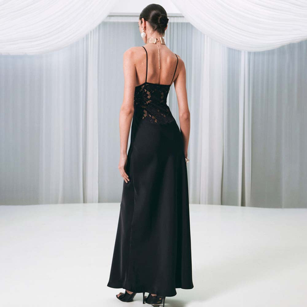 Damen Elegantes Maxikleid mit Spitzenbesatz Drune