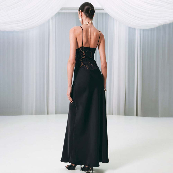 Damen Elegantes Maxikleid mit Spitzenbesatz Drune