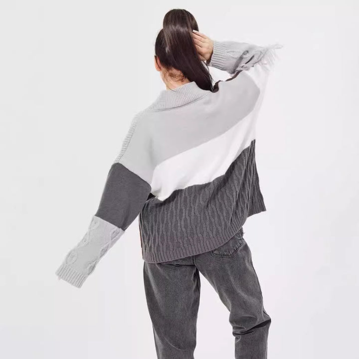 Damen grob gestrickter Cardigan mit modischem Farbblockdesign und Knopfleiste Drune