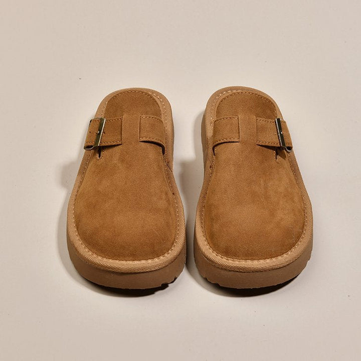 Damen bequeme Clogs aus weichem Wildleder mit modischem Schnallenverschluss Drune