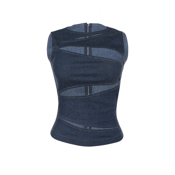 Damen figurbetontes Denim-Top mit asymmetrischen Cut-Outs und stylischem Design Drune