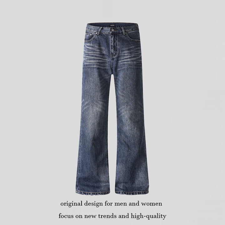 Damen weite Cropped-Jeans mit hoher Taille und Used-Effekt Drune