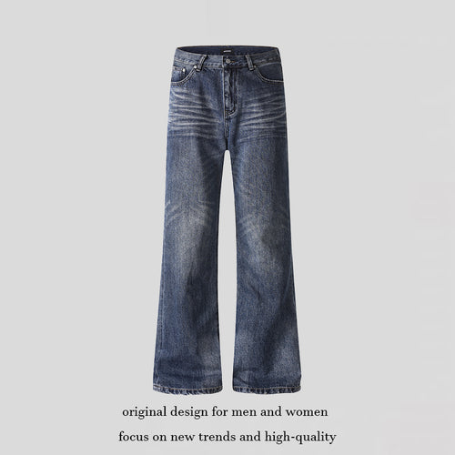 Damen weite Cropped-Jeans mit hoher Taille und Used-Effekt Drune