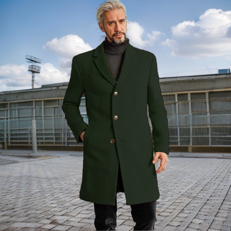 Herren Eleganter Langmantel mit modischen Knöpfen und hochwertigem Stoff Drune