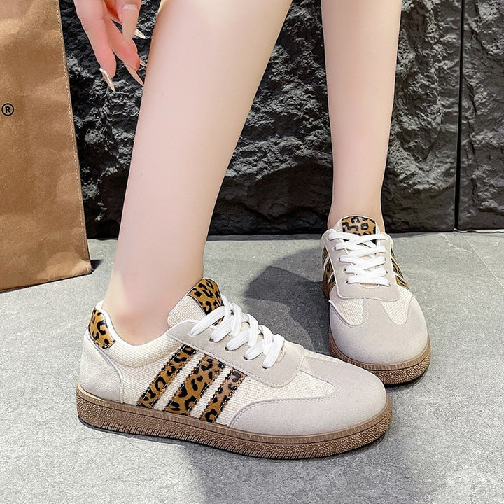 Damen Low-Top Sneaker mit Leoparden-Detail, Velours- und Textilmix Drune