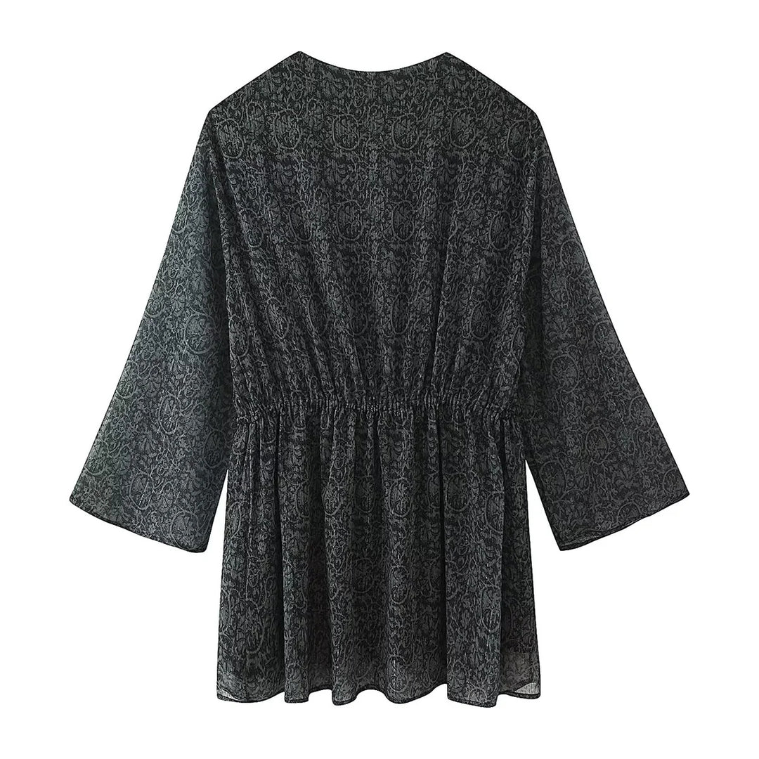 Damen nan transparente Paisley-Chiffon-Tunika mit V-Ausschnitt, Kordelzug und Perlendetail Drune