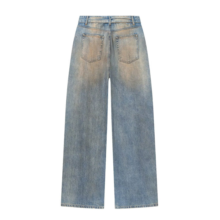 Damen High‑Waist Denimhose mit weitem Bein und vintage Waschung Drune