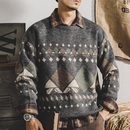 Herren Strickpullover mit geometrischem Muster und lässigem Schnitt Drune