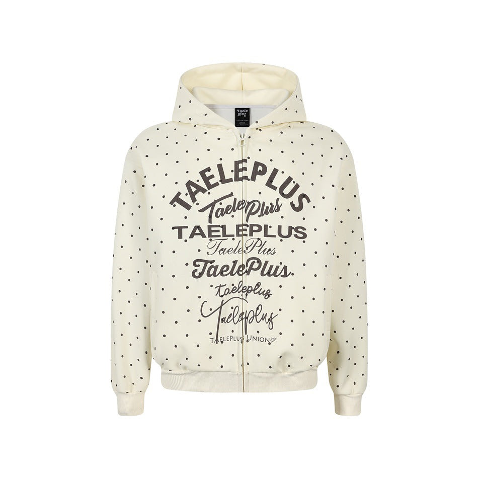 Damen Kapuzen-Sweatjacke mit durchgehendem Reißverschluss, Allover-Pünktchenmuster und mehrfacher Logogestaltung Drune
