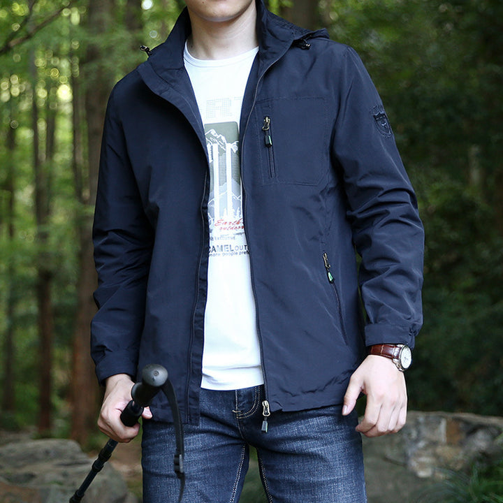 Herren Leichte Outdoor-Fieldjacke mit Kapuze, wasserabweisender Shell und Reißverschlusstaschen Drune