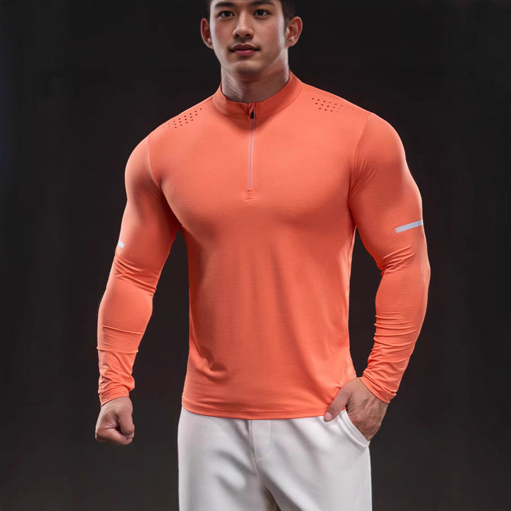 Herren Atmungsaktives Longsleeve Trainingsshirt mit Stehkragen und Kurz-Reißverschluss Drune