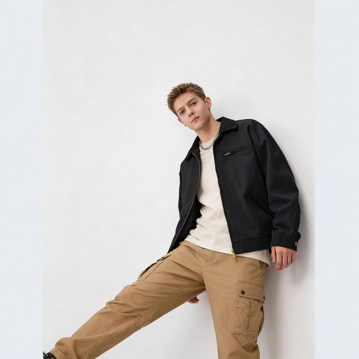 Herren Zip-Blouson im Worker-Stil mit Cordkragen und Brusttasche Drune