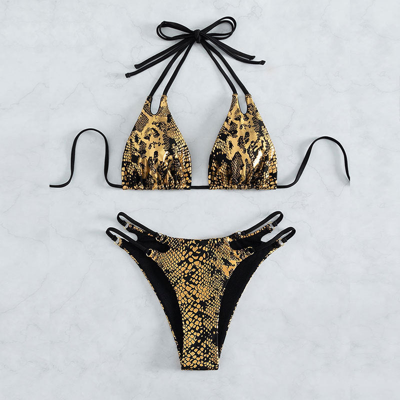 Damen Triangel-Bikini mit außergewöhnlichem Schlangenleder-Design und eleganten Riemen Drune