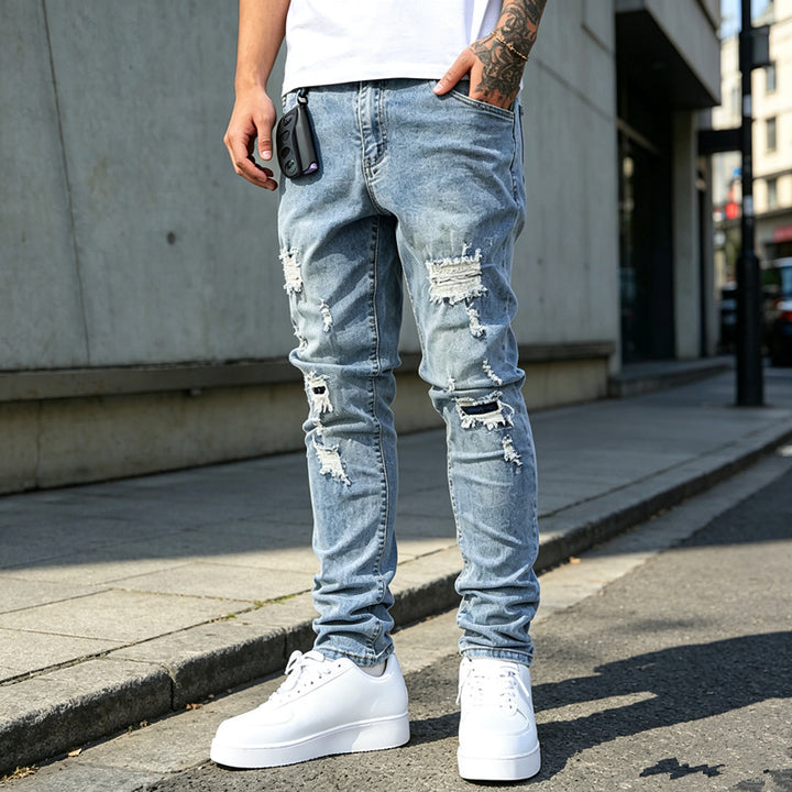 Herren Enganliegende Ripped Jeans Drune
