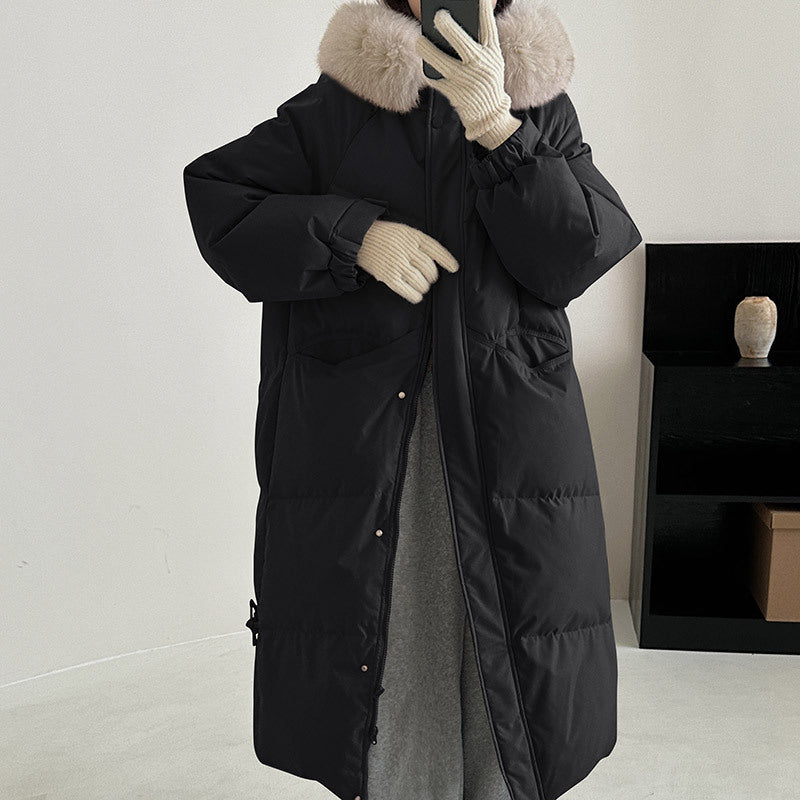 Damen Lange gefütterte Winterjacke mit hochwertigem Kunstfellkragen und praktischen Taschen Drune