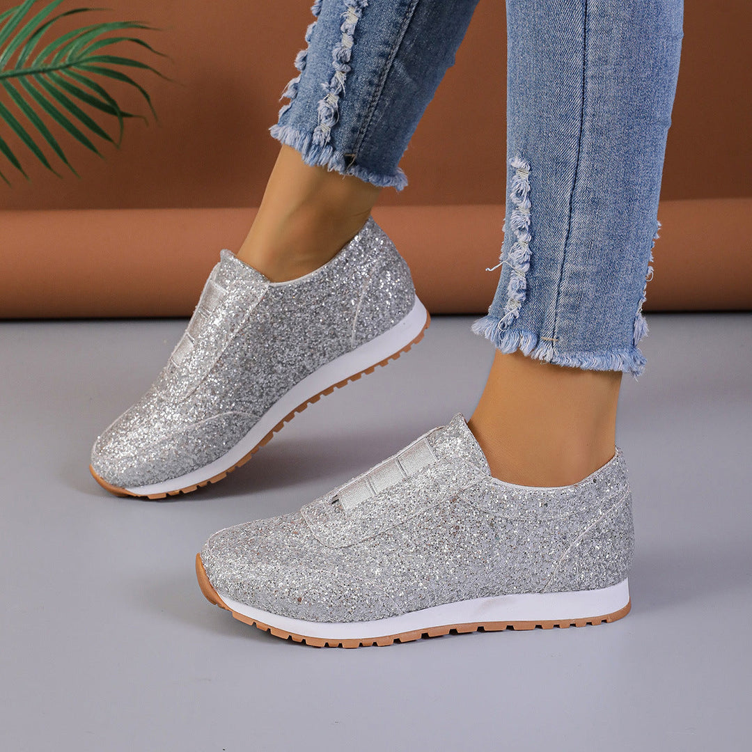 Damen Sneaker mit Glitzer-Effekt und elastischem Riemen Drune