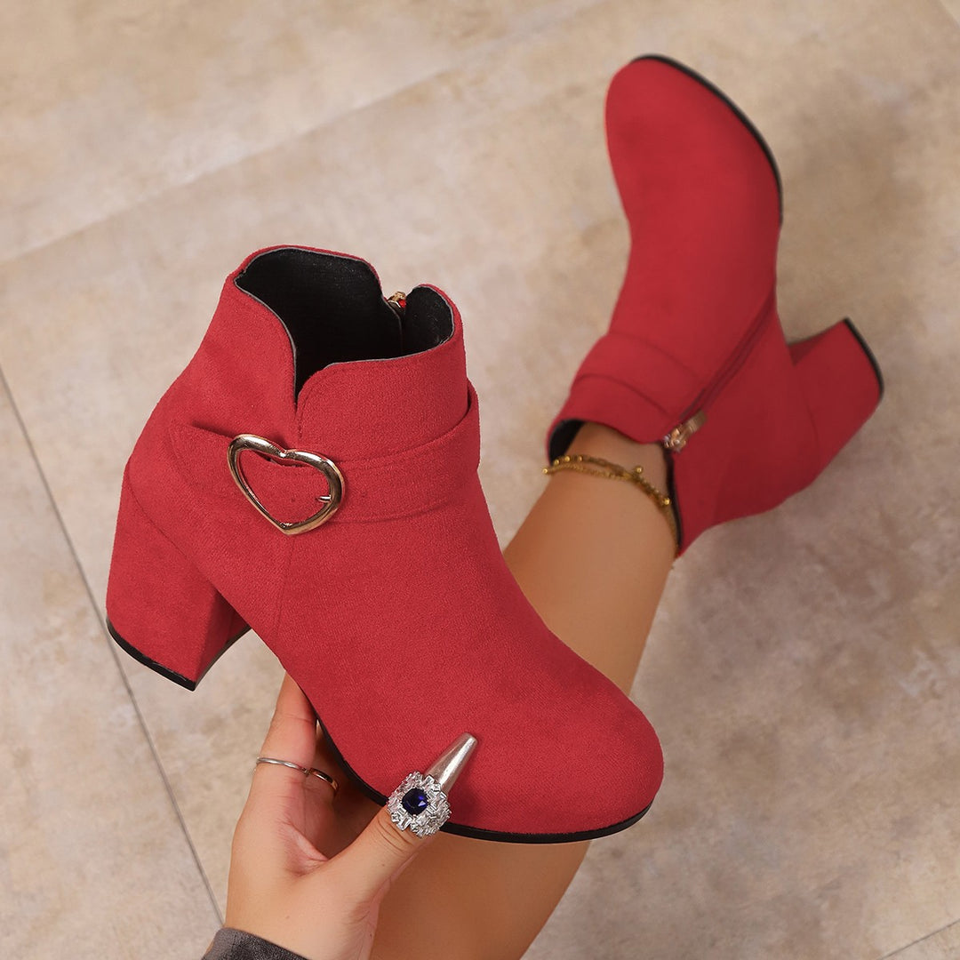 Damen Ankle‑Boots mit Blockabsatz und Herzschnalle Drune