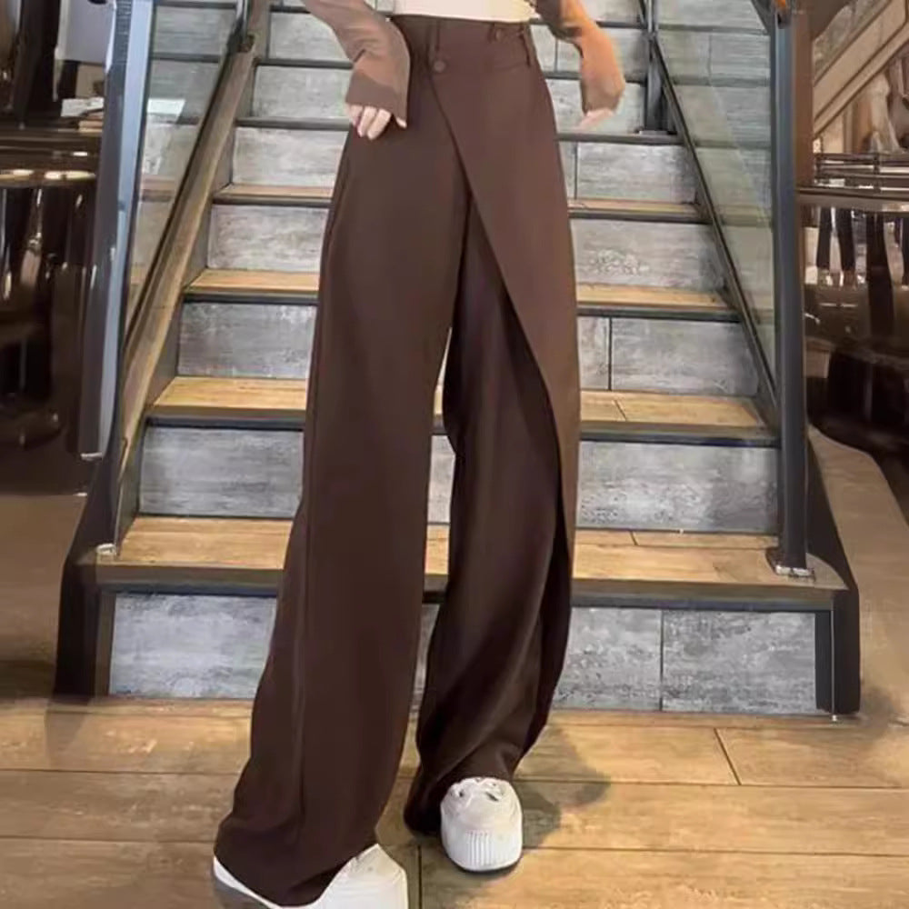 Damen elegante Weitbein-Hose mit asymmetrischem Schnitt und hohem Bund Drune