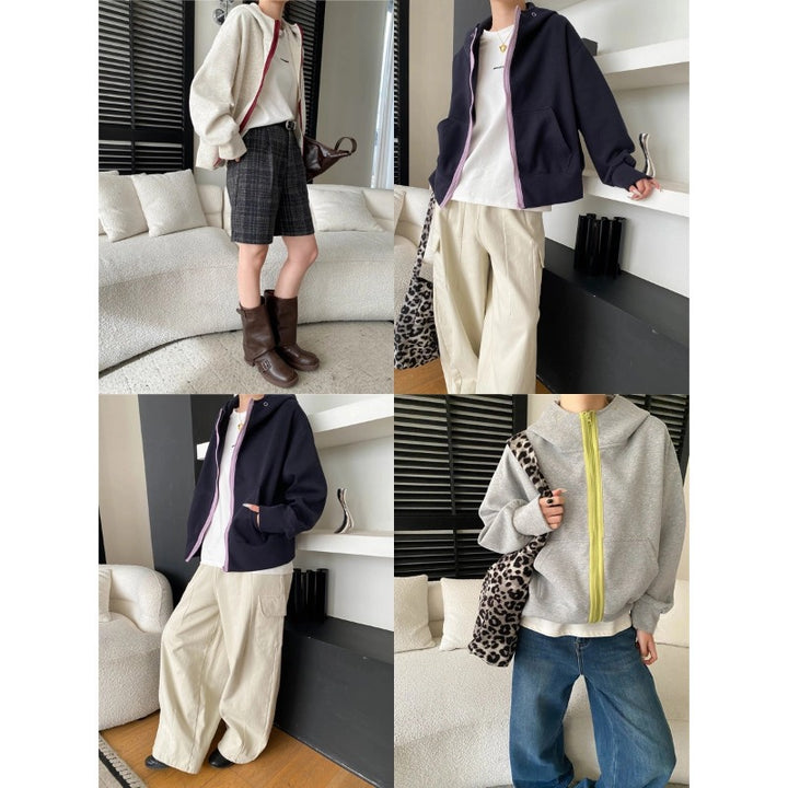 Damen lässige Kapuzenjacke mit kontrastierenden Reißverschluss und praktischen Taschen Drune