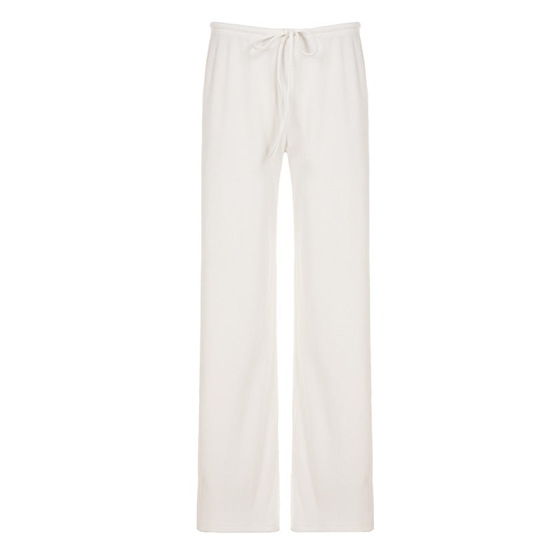 Damen Lässige Lounge-Hose mit weitem Bein, elastischem Bund und Kordelzug Drune