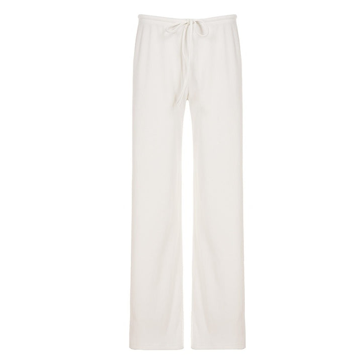 Damen Lässige Lounge-Hose mit weitem Bein, elastischem Bund und Kordelzug Drune