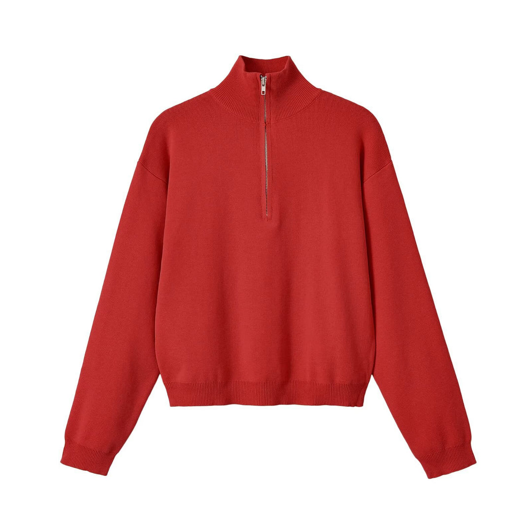 Damen Relaxter Halbzip-Feinstrickpullover mit Stehkragen und überschnittener Schulter Drune
