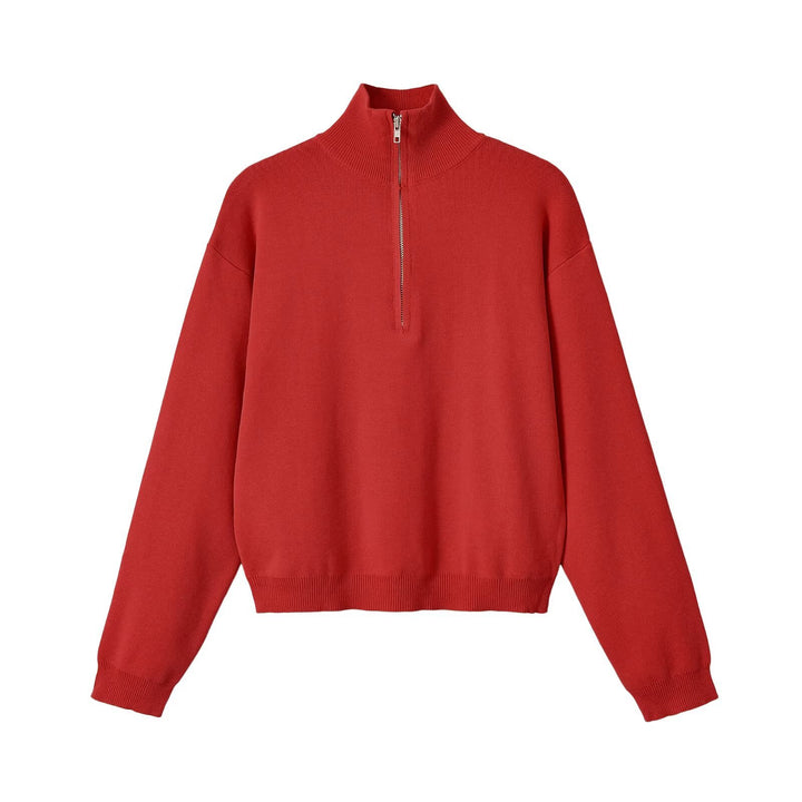 Damen Relaxter Halbzip-Feinstrickpullover mit Stehkragen und überschnittener Schulter Drune