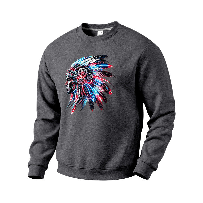 Herren Sweatshirt mit detailreichem Federschmuck-Print Drune