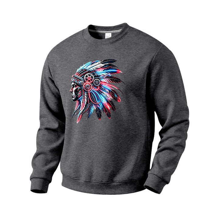 Herren Sweatshirt mit detailreichem Federschmuck-Print Drune
