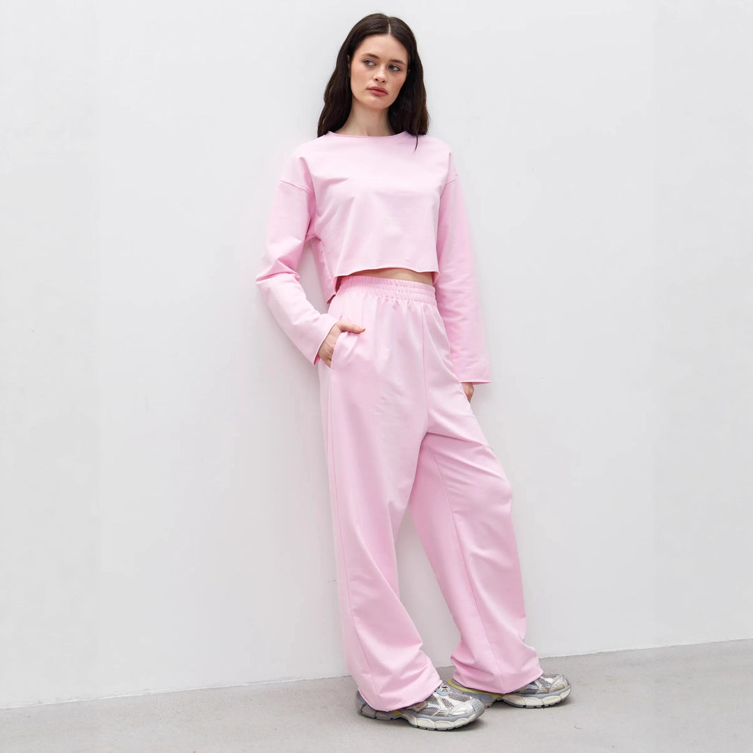 Damen Kurzgeschnittenes Sweatshirt und High-Waist Relax-Jogginghose Set Drune
