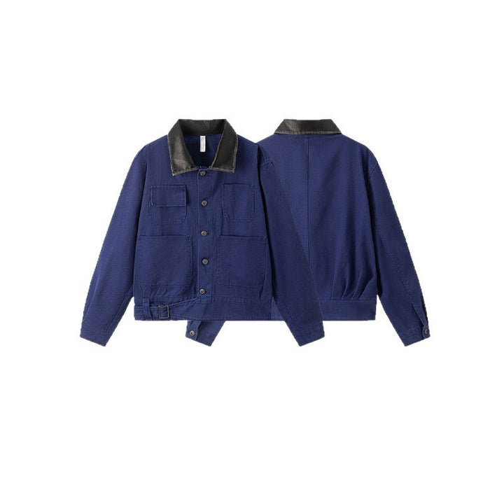 Herren Leichtes Canvas-Worker-Blouson mit Lederimitat-Kragen, vier aufgesetzten Taschen und verstellbarem Taillenriegel Drune