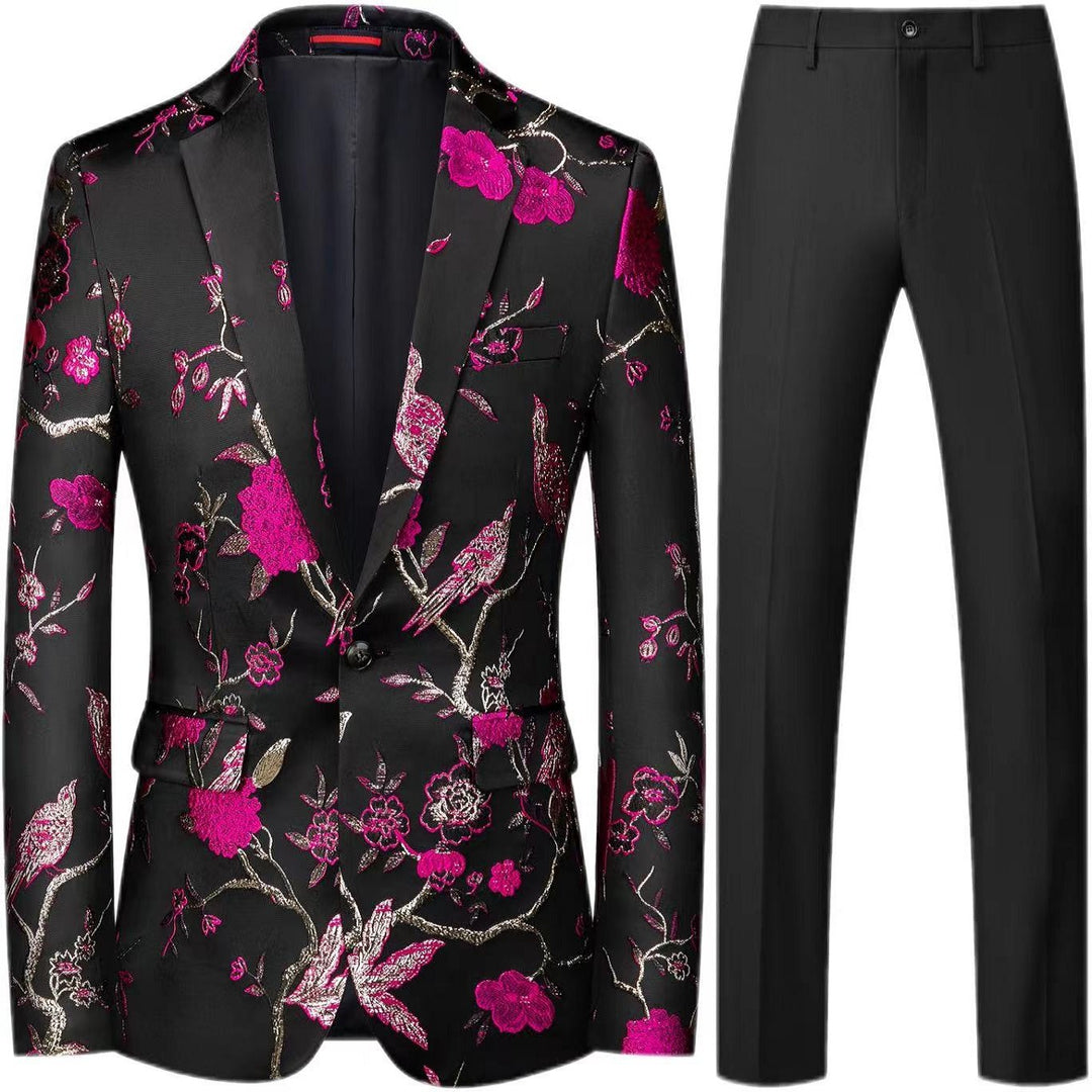 Herren Brokat-Sakko mit floralem Jacquard und Slim-Fit Anzughose Drune