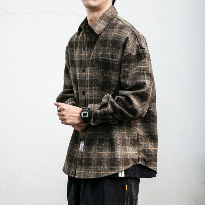 Herren Kariertes Overshirt‑Hemdjacke im Boxy‑Relaxed‑Schnitt Drune