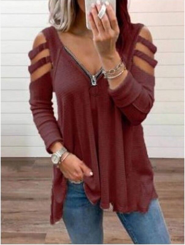 Damen Strickpullover mit modischen Cut-Out-Ärmeln Drune