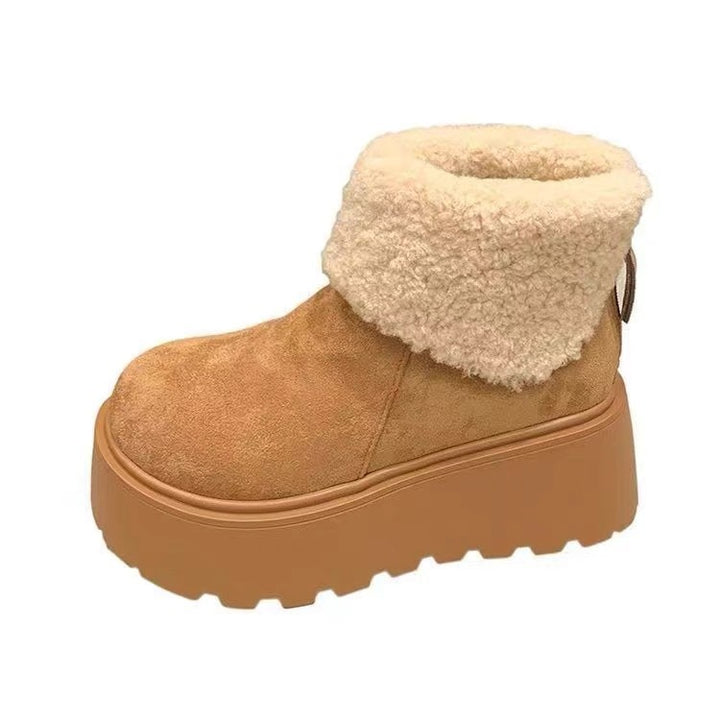 Damen Gefütterte Plateau-Ankleboots mit Teddykragen und grober Profilsohle Drune