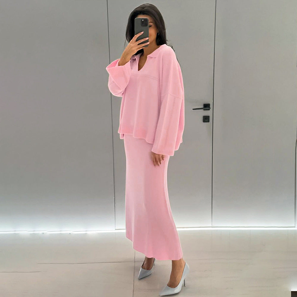 Damen Modisches Strick-Ensemble mit weitem Schnitt und tiefem V-Ausschnitt Drune