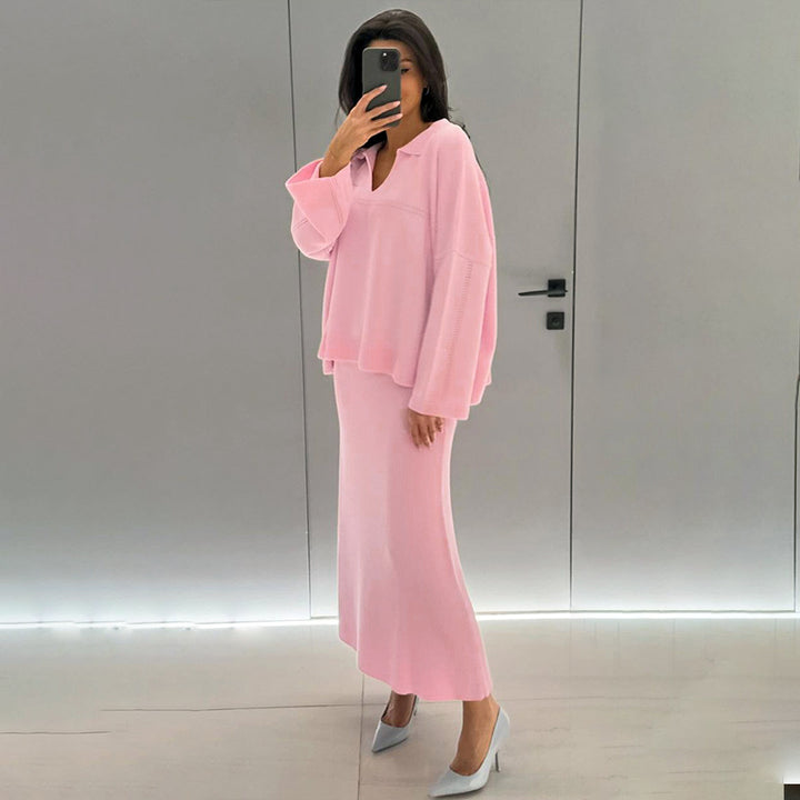 Damen Modisches Strick-Ensemble mit weitem Schnitt und tiefem V-Ausschnitt Drune