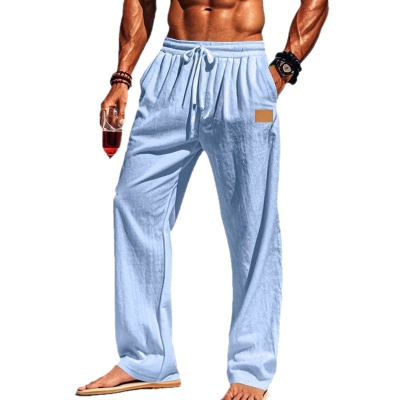 Herren nan leichte Leinenhose mit Tunnelzug, weitem Bein und Seitentaschen Drune