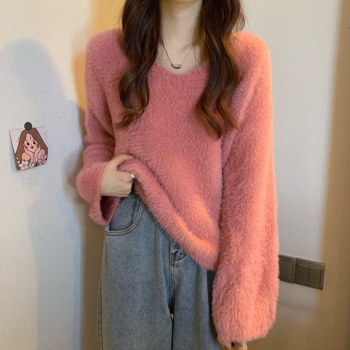 Damen Flauschiger Pullover mit weitem Schnitt Drune