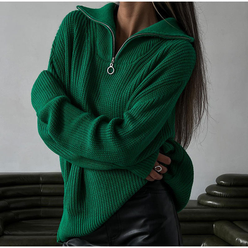 Damen Hochwertiger Pullover mit modernem Kragen und Reißverschluss Drune