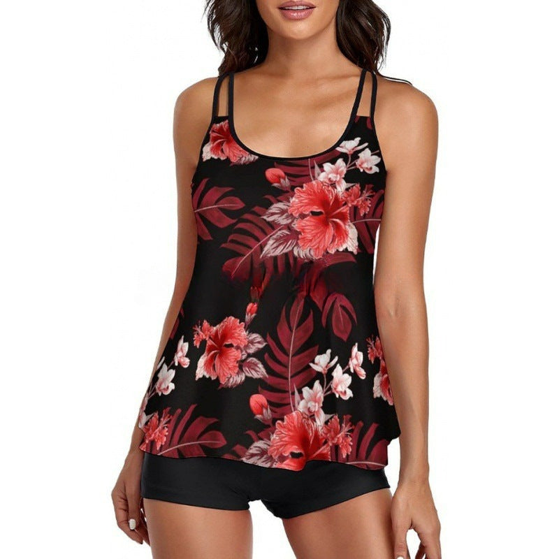 Damen Sportliches Tankini-Set mit bequemem Shorts und verstellbaren Trägern Drune