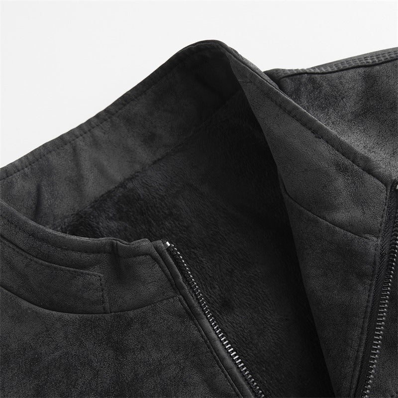Herren Stilvolle Kunstlederjacke mit Stehkragen Drune