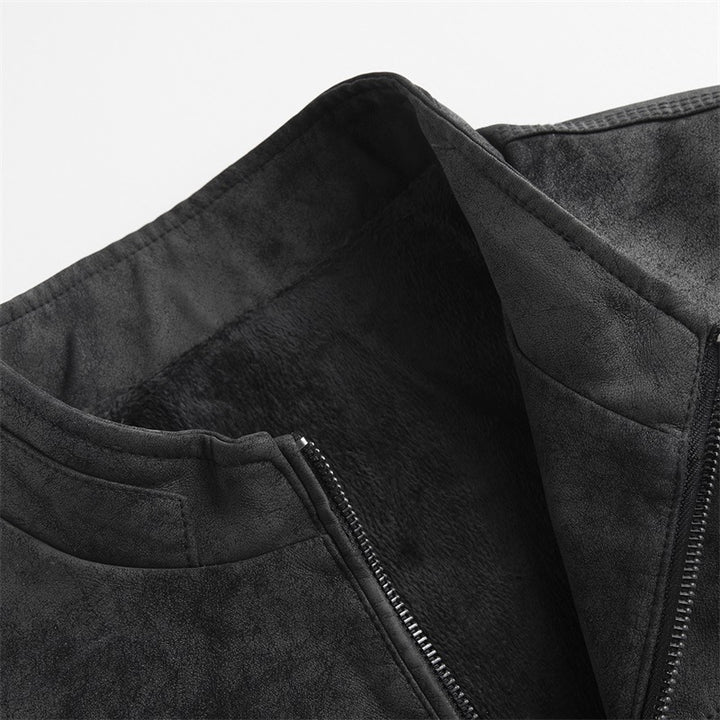 Herren Stilvolle Kunstlederjacke mit Stehkragen Drune