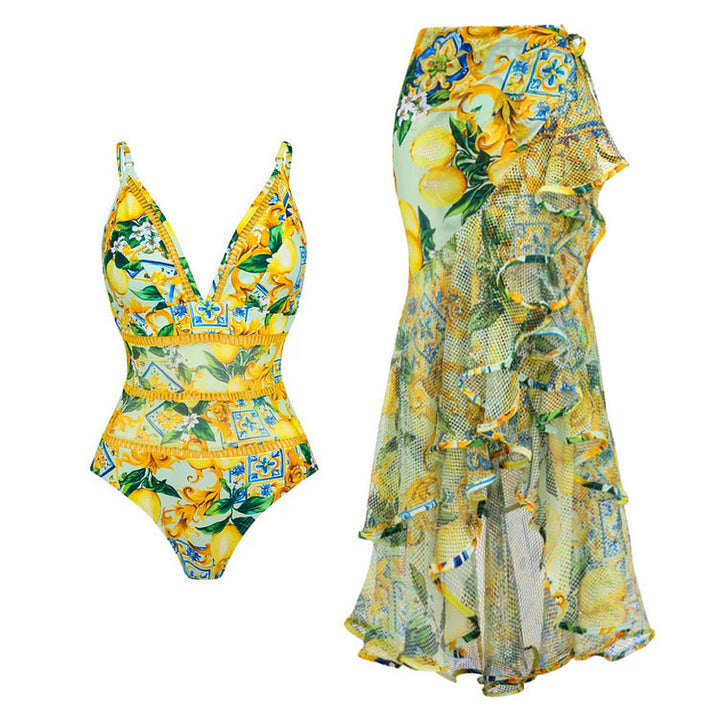 Damen Bikiniset mit elegantem Rüschendesign und maxi Rock Drune