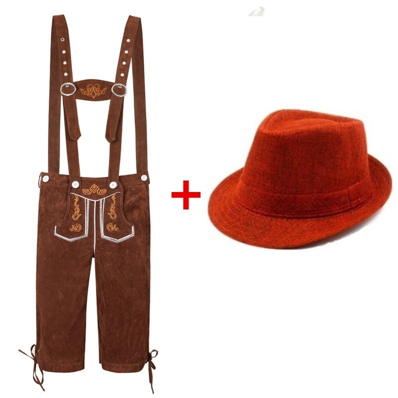 Herren nan kurze Trachtenlederhose mit verstellbaren Trägern und traditionellen Stickereien Drune