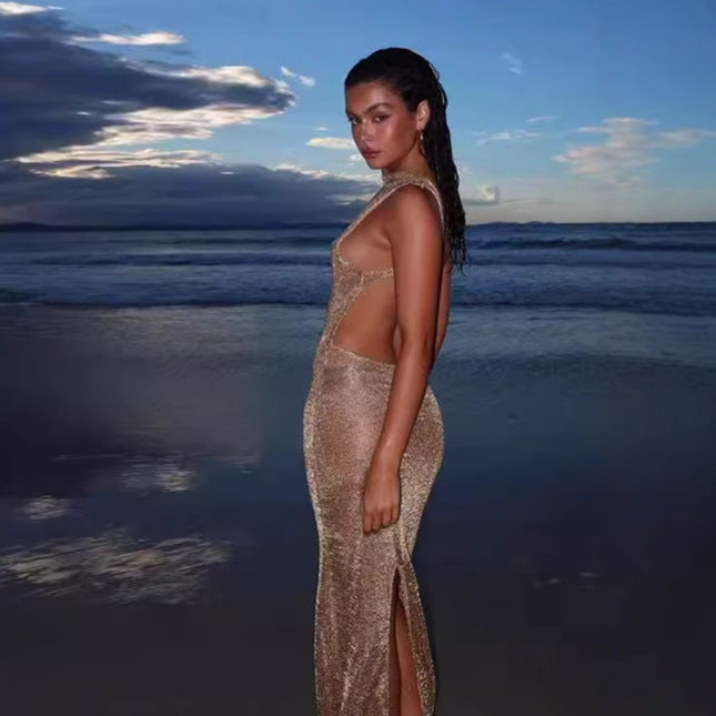 Damen Transparente Maxikleid mit schimmerndem Effekt Drune
